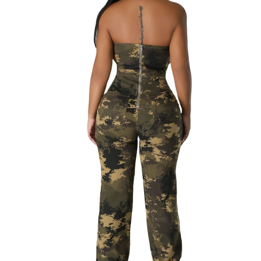 Women's Autumn Wear Tube Camouflage Fashion Western Jumpsuits