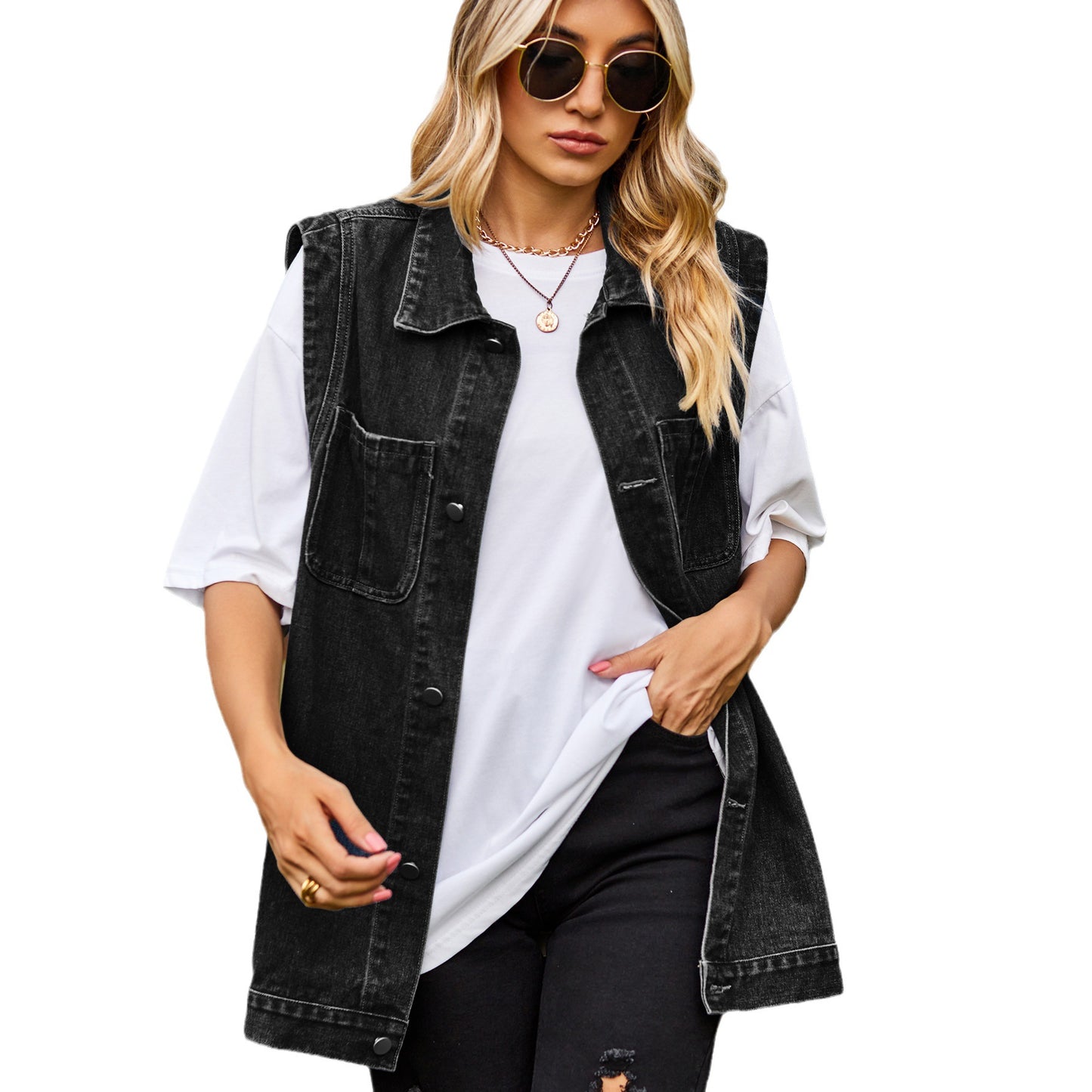 Women's Denim Waistcoat Fashion Trendy Sleeveless For Women's Vest