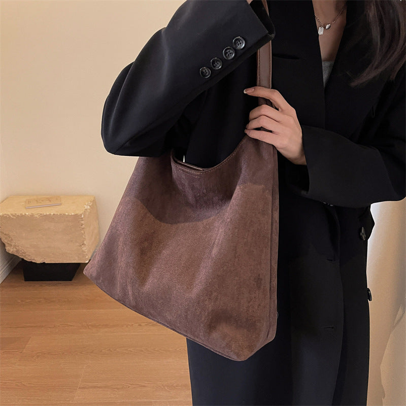 Women's Retro Soft Suede Bread Popular Large Tote Bags