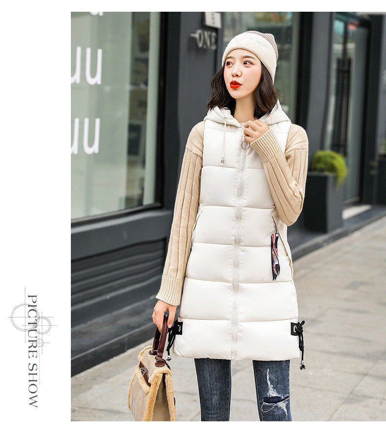 Women's Mid-length Korean Style Fashion Hooded Slim Vests