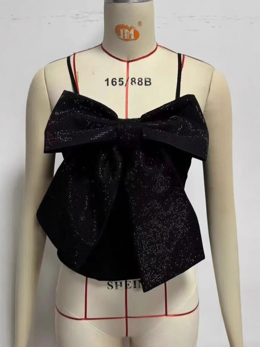 Women's Autumn Sexy Hot Rhinestone Bow Camisole Tops