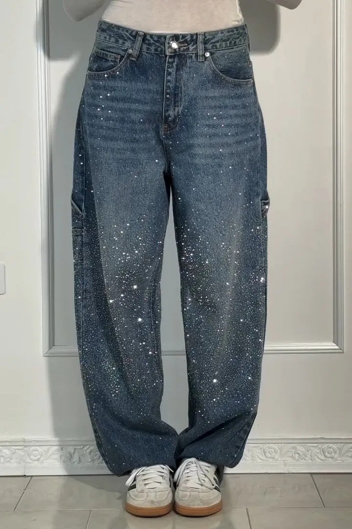 Women's Cool Fashion Starry Rhinestone Casual Jeans