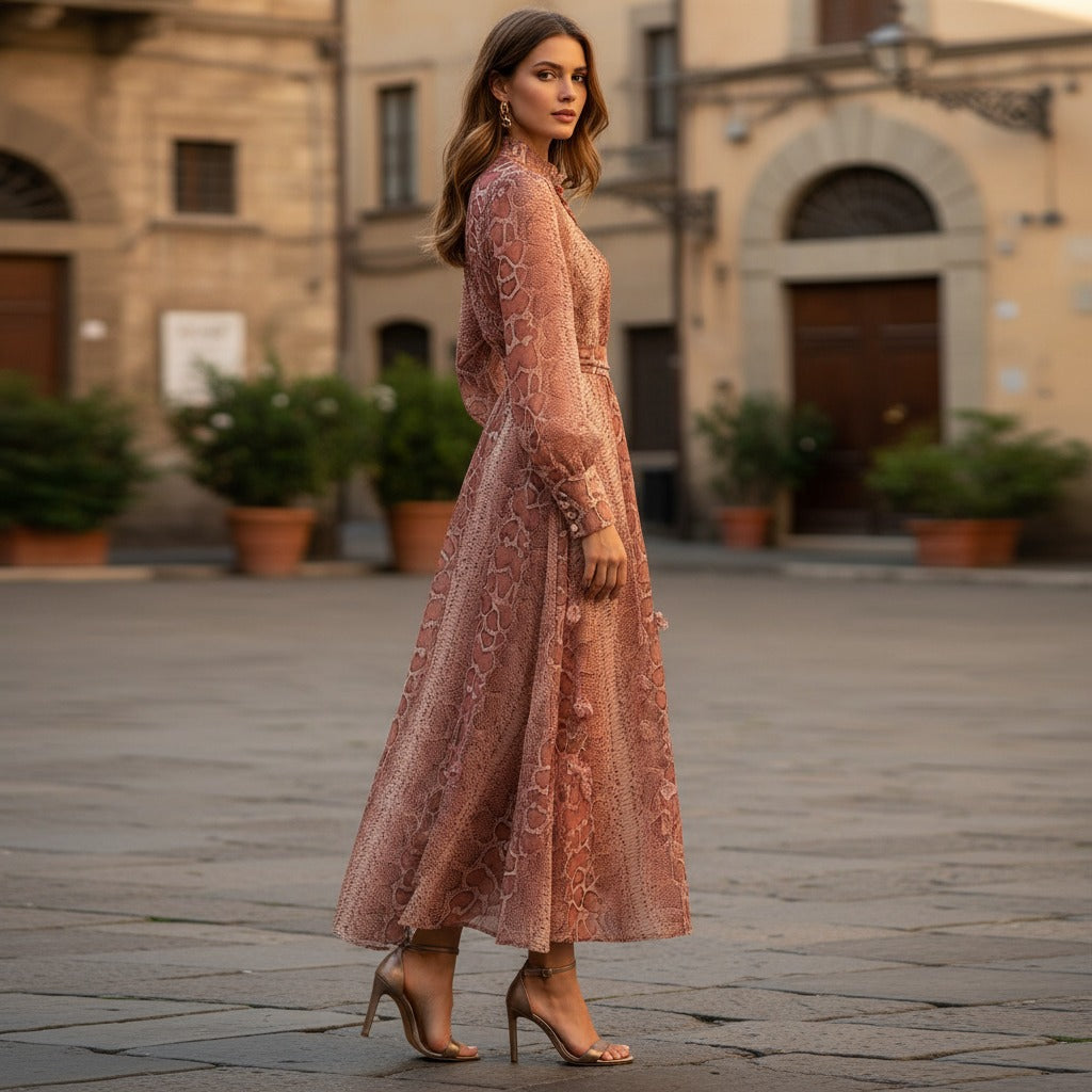 Women's Style Printed Long Sleeve Slimming Temperament Dresses