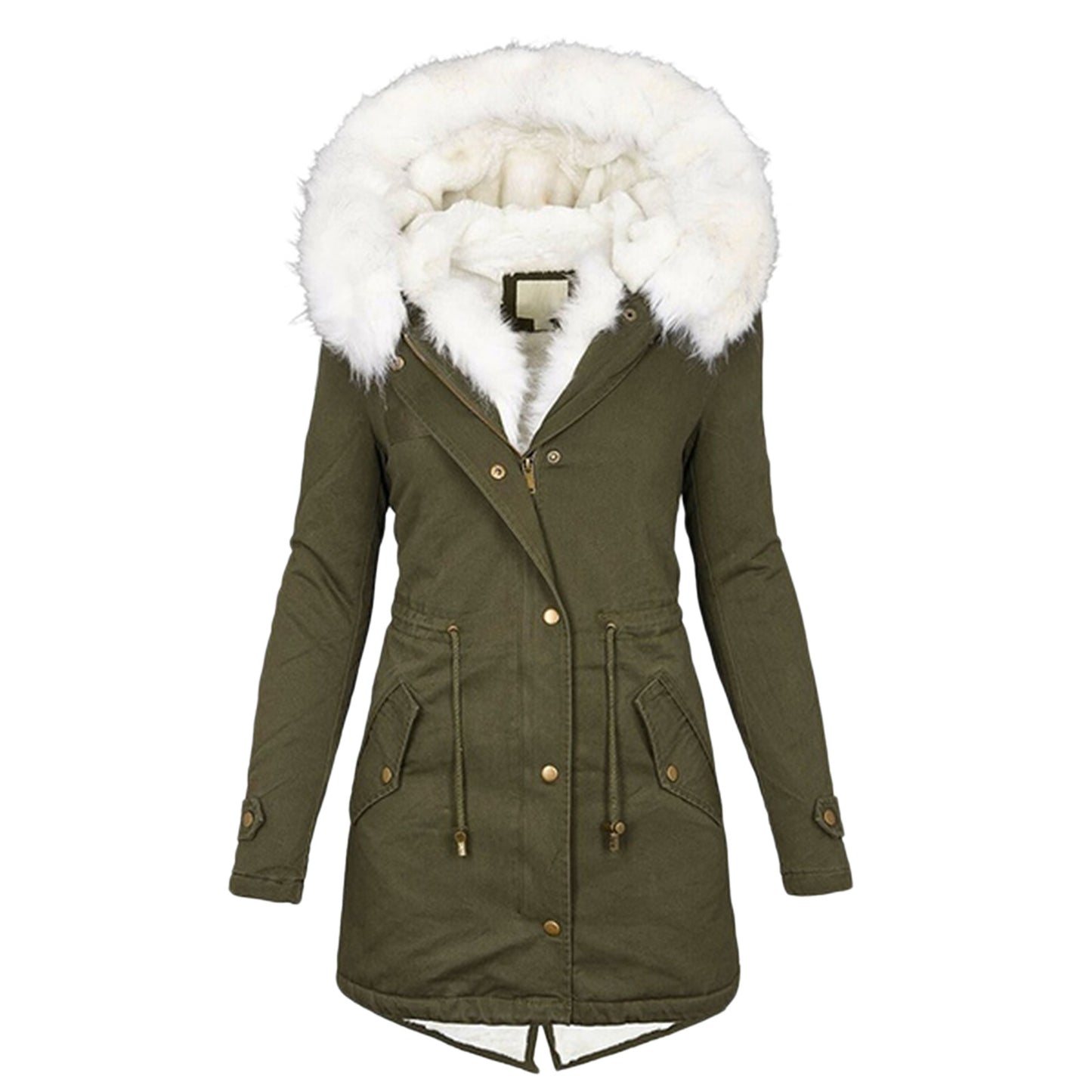 Women's Large Hooded Fur Collar Cinched Thickening Coats