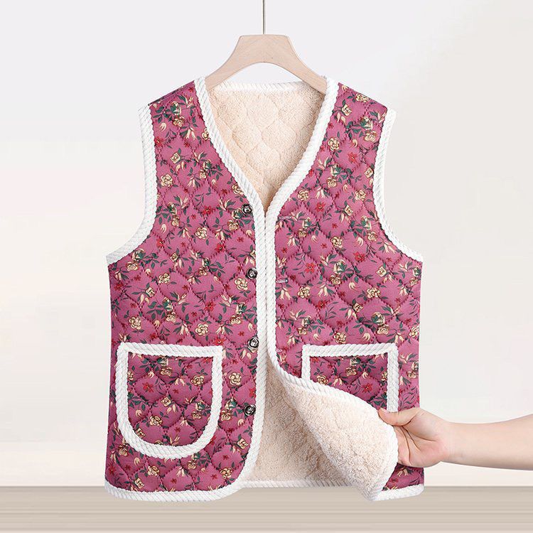 Women's Mother's Fleece Lined Padded Pattern Warm Women's Vest
