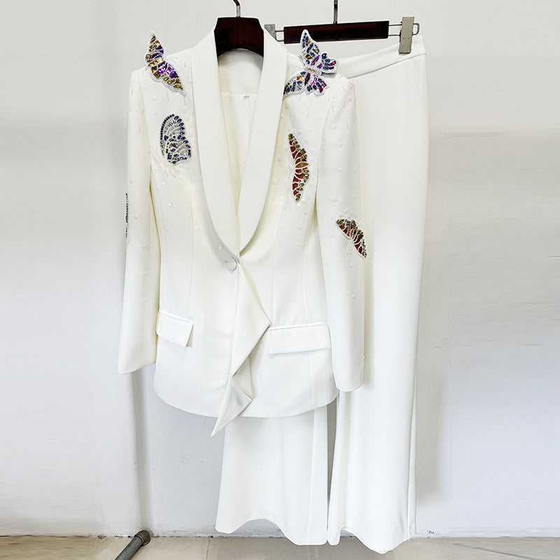 Three-dimensional Butterfly Beads Rhinestones Two-piece Set Fashion Casual Suit