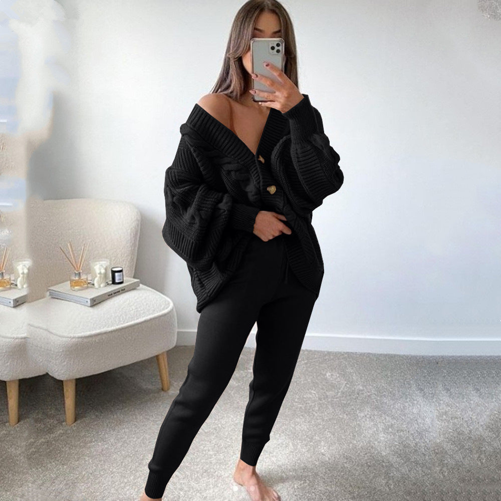 Women's Fashion Solid Color Buttons Thickened Set Suits