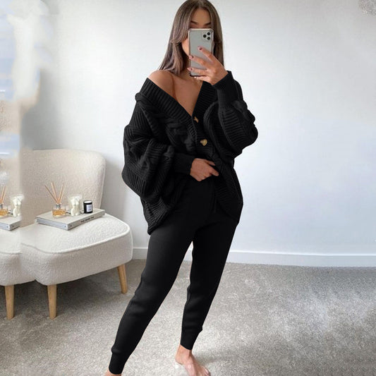 Women's Fashion Solid Color Buttons Thickened Set Suits