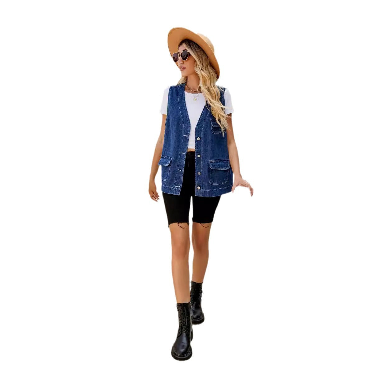 Women's Denim Waistcoat Personalized Washed For Vests