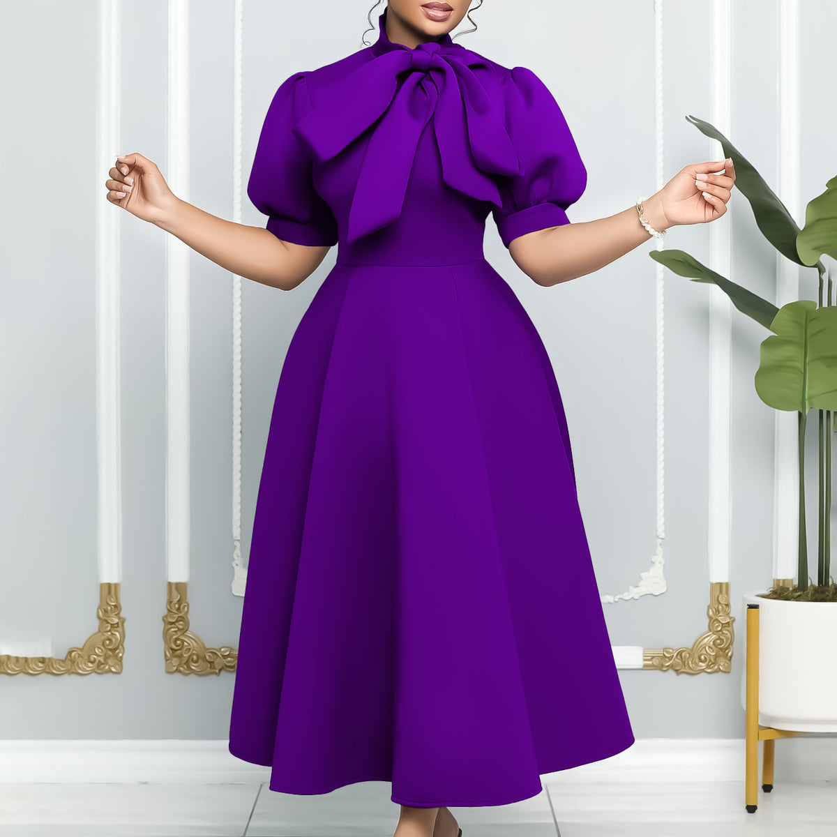 Versatile Summer Sleeve Bow Puffy Banquet Dress