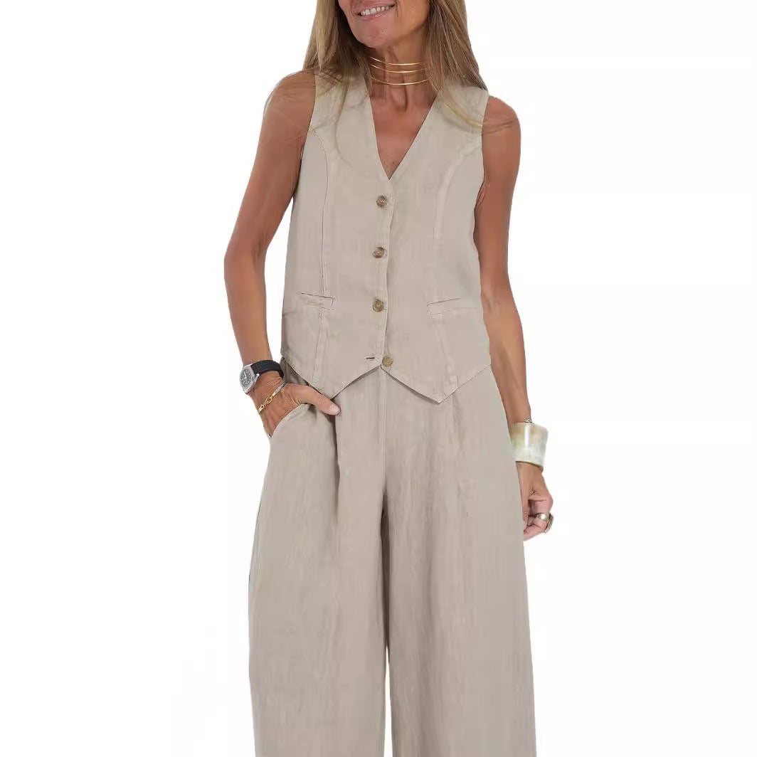 Trousers Patchwork Pure Sleeveless Color Temperament Fashion Casual Suit