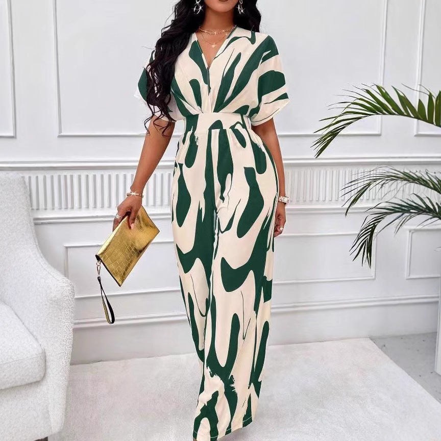 Women's Elegant Printed Batwing Sleeve Width Women's Jumpsuit/clothing