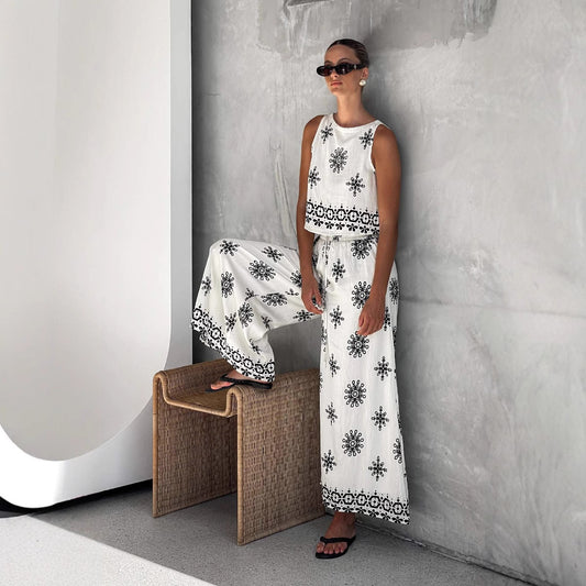 Fashion Casual Sexy Linen Wide Leg Suits