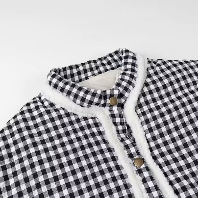Women's Autumn Fashion Casual Plaid Love Lace Trim Coats