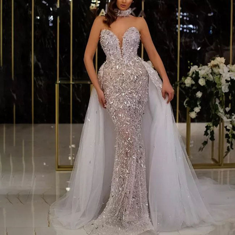 Women's Summer Dress Sequined Fishtail Sleeveless Long Wedding Dresses