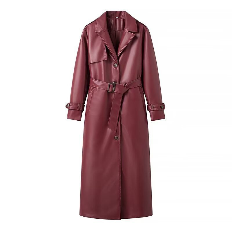 Women's Z Lapel With Belt Long Faux Coats