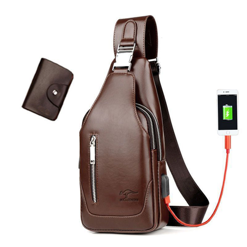 Men's Rechargeable Fashion Leather Waterproof Free Men's Chest Bags
