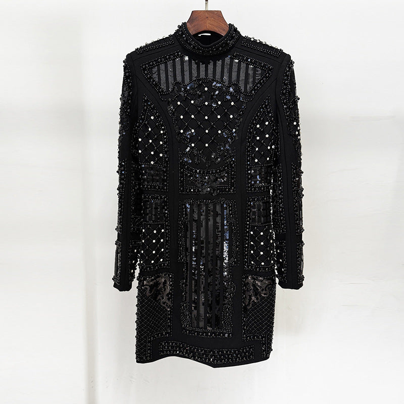 Fashion Diamond Beaded Sequins Stretch Tight Dress