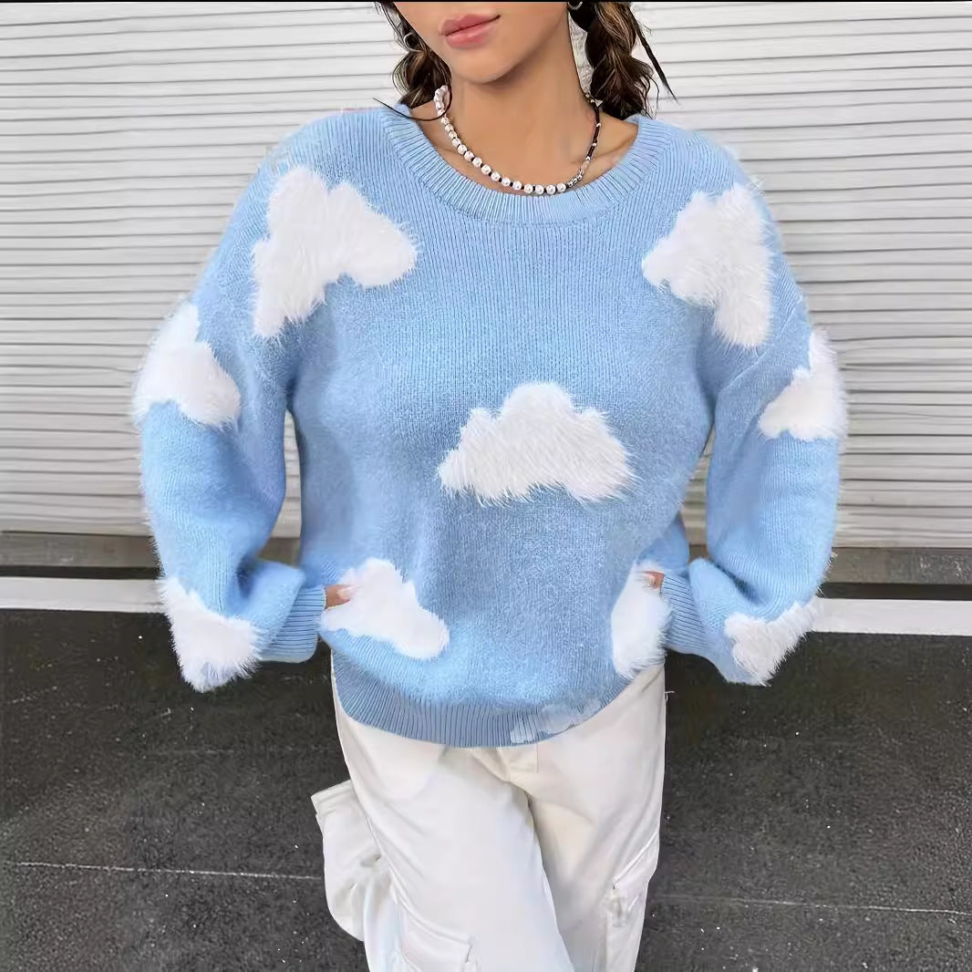Gentle Pattern Round Neck Knitted Loose Sweaters
