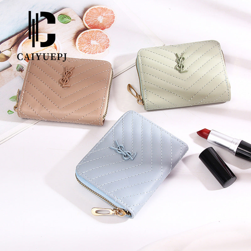 Women's Short Solid Color Summer Button Zipper Coin Purses