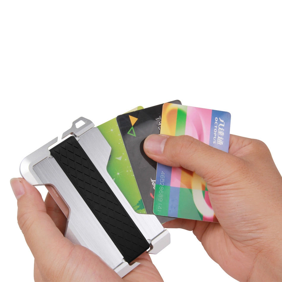 Metal Swiping Leather Stainless Steel Clamp Card Holder