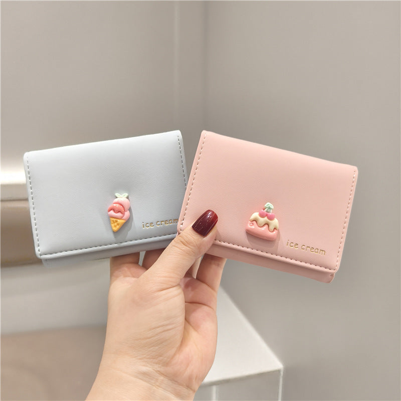 Style Cute Trendy Cartoon Ice Cream Cake Three Fold Ladies Wallets