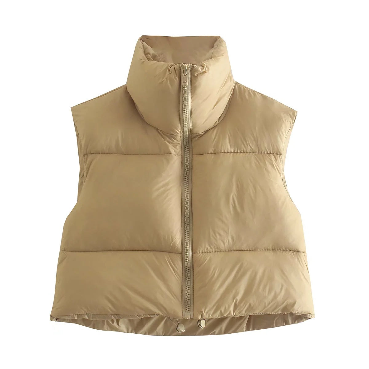 Sleeveless Zipped Stand Collar Cotton Winter Vests
