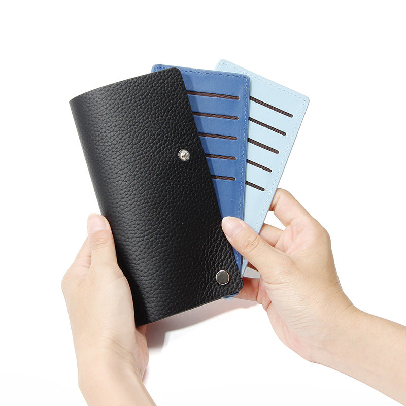 Women's Sliding Genuine Leather Contrast Color Design Card Holder