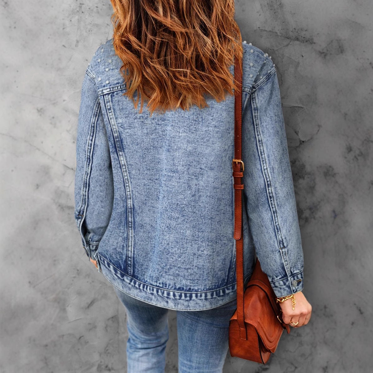 Unique Classic Lady's Denim Beaded Casual Jackets