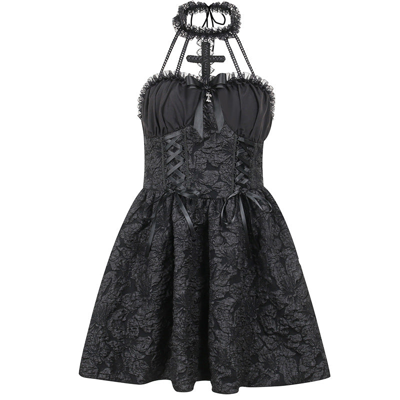 Women's Halloween Pleated Dress Summer Design Cross Halter Dresses
