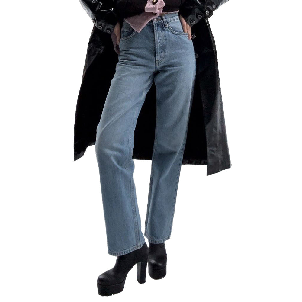 Women's Retro High Waist Straight Temperament Wild Cotton Jeans