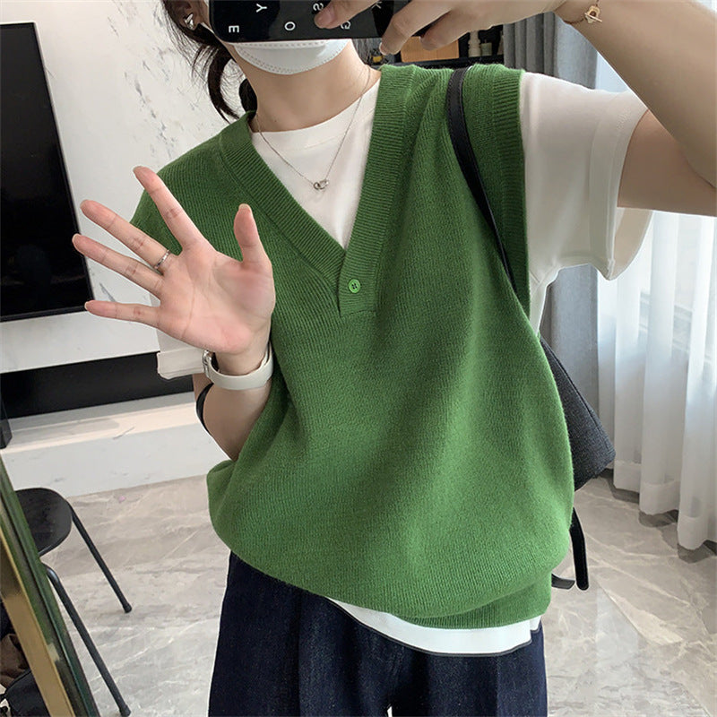Women's Style Casual Knitted Outer Wear Fashionable Design Sense Vests