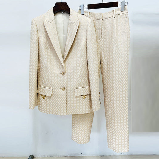 Early Spring Jacquard Mid-length Skinny Two-piece Pants