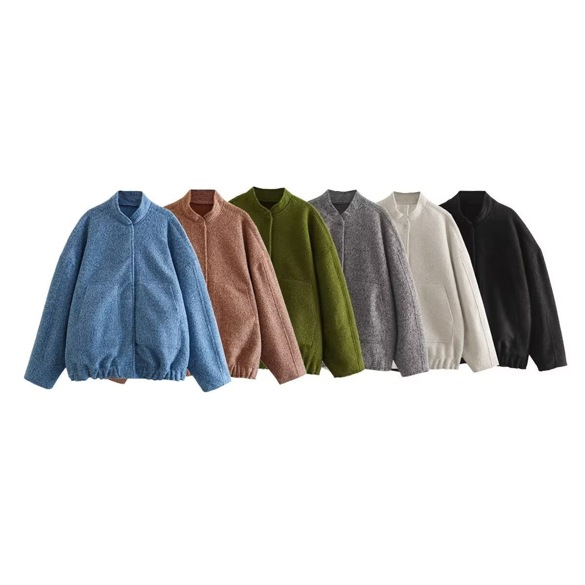 Women's Pocket Decoration Stand Collar Loose Bomber Coats