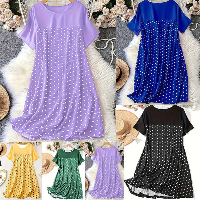 Women's Polka Dot Round Neck Sleeve Nightdress Dress