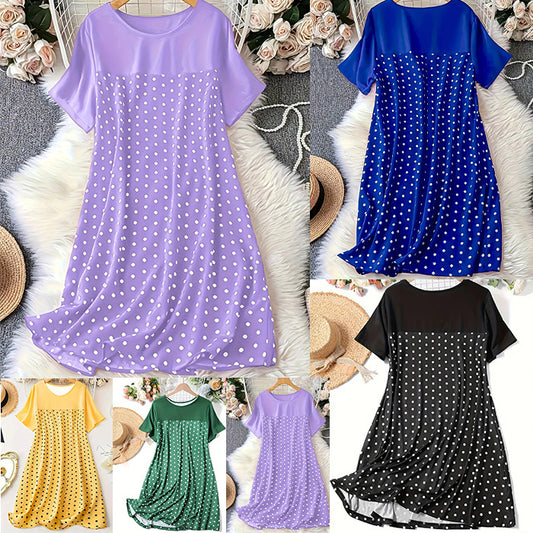 Women's Polka Dot Round Neck Sleeve Nightdress Dress