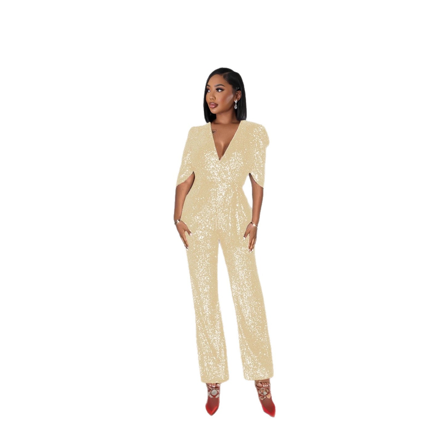 Women's Sexy Half-sleeve Slim Fit Sequined Party Jumpsuits