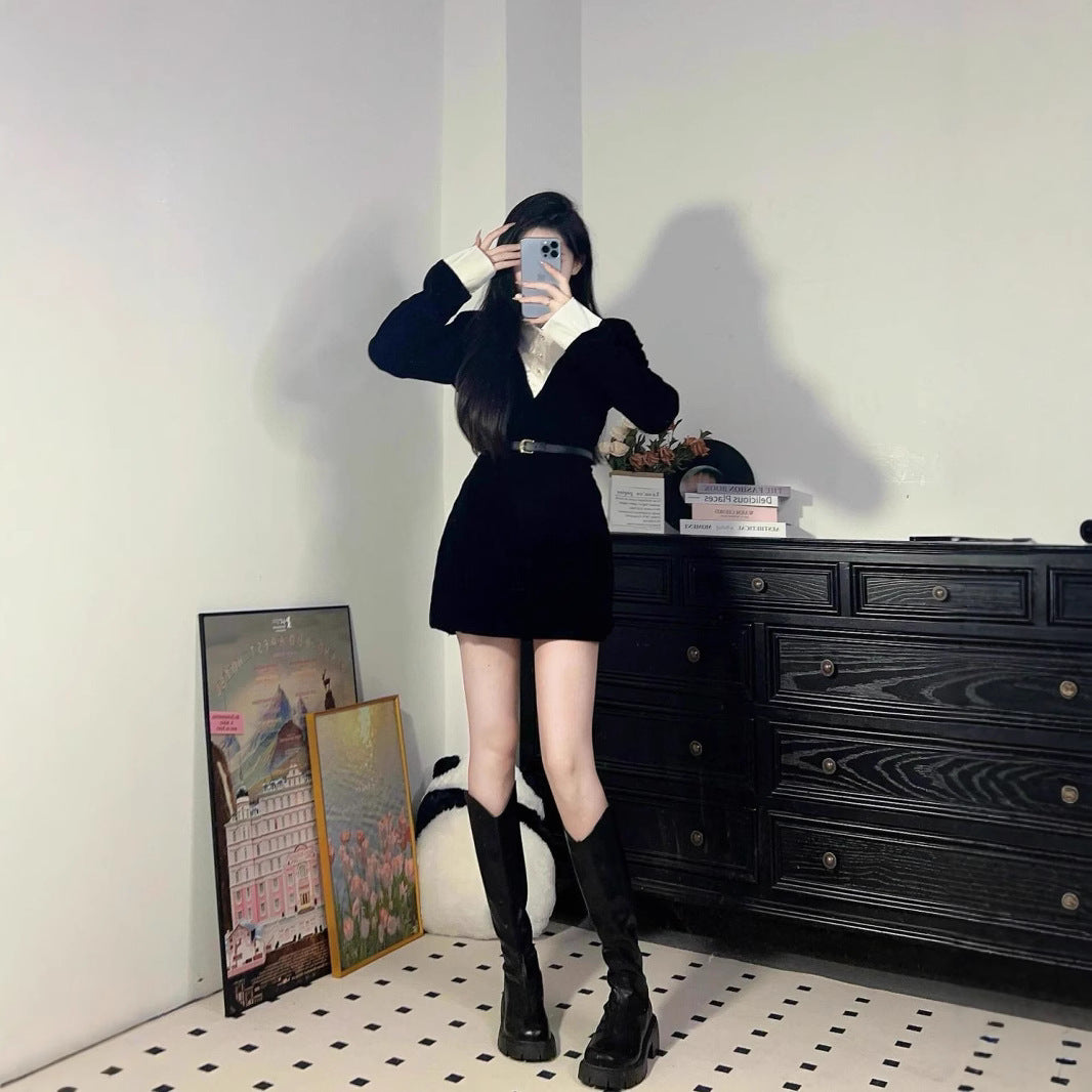 Women's Black Waist Slimming Pure Desire Style Hot Dress