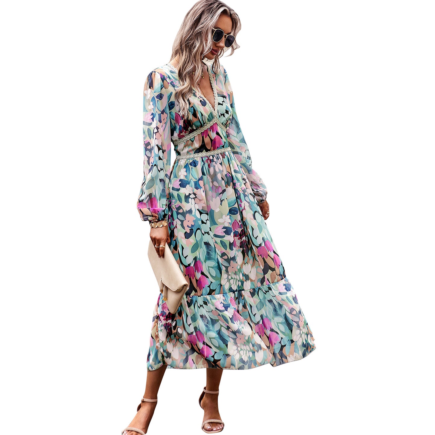 Classy Women's Autumn Vacation Casual Printing Dress