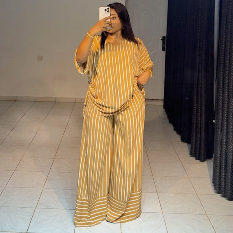 Women's Summer Casual Loose Striped Sleeve Wide Suits