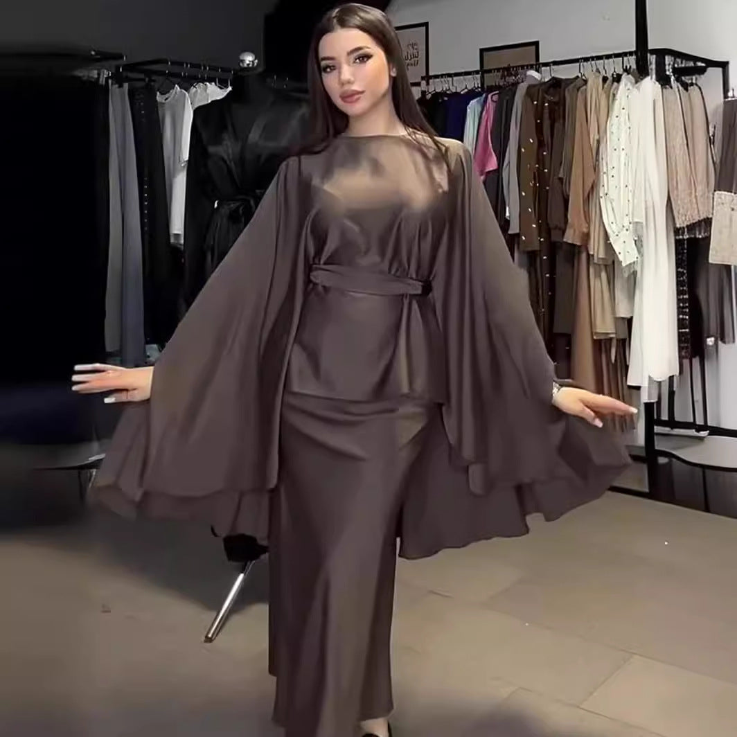 Spring Long-sleeved Dress Batwing Sleeve Waist Draping Dresses