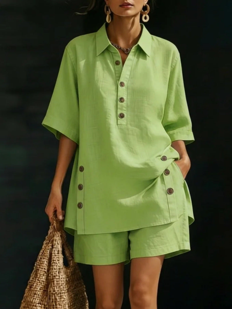 Women's Shirt Loose Fastener Decoration Two-piece Fashion Casual Suit