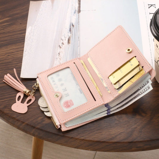 Women's Short Zipper Two-fold Embossed Korean Style Ladies Wallets