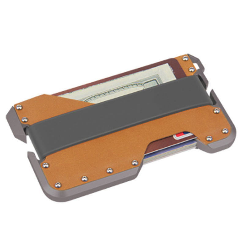 Metal Swiping Leather Stainless Steel Clamp Card Holder