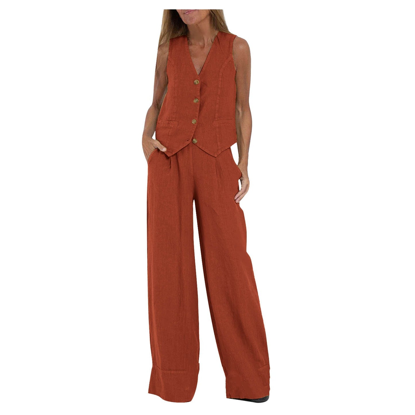 Trousers Patchwork Pure Sleeveless Color Temperament Fashion Casual Suit