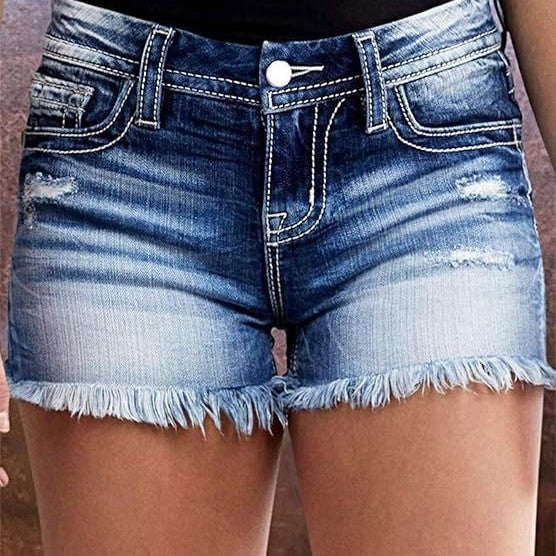 Women's Design Fashion Tassel Perforated Denim Shorts