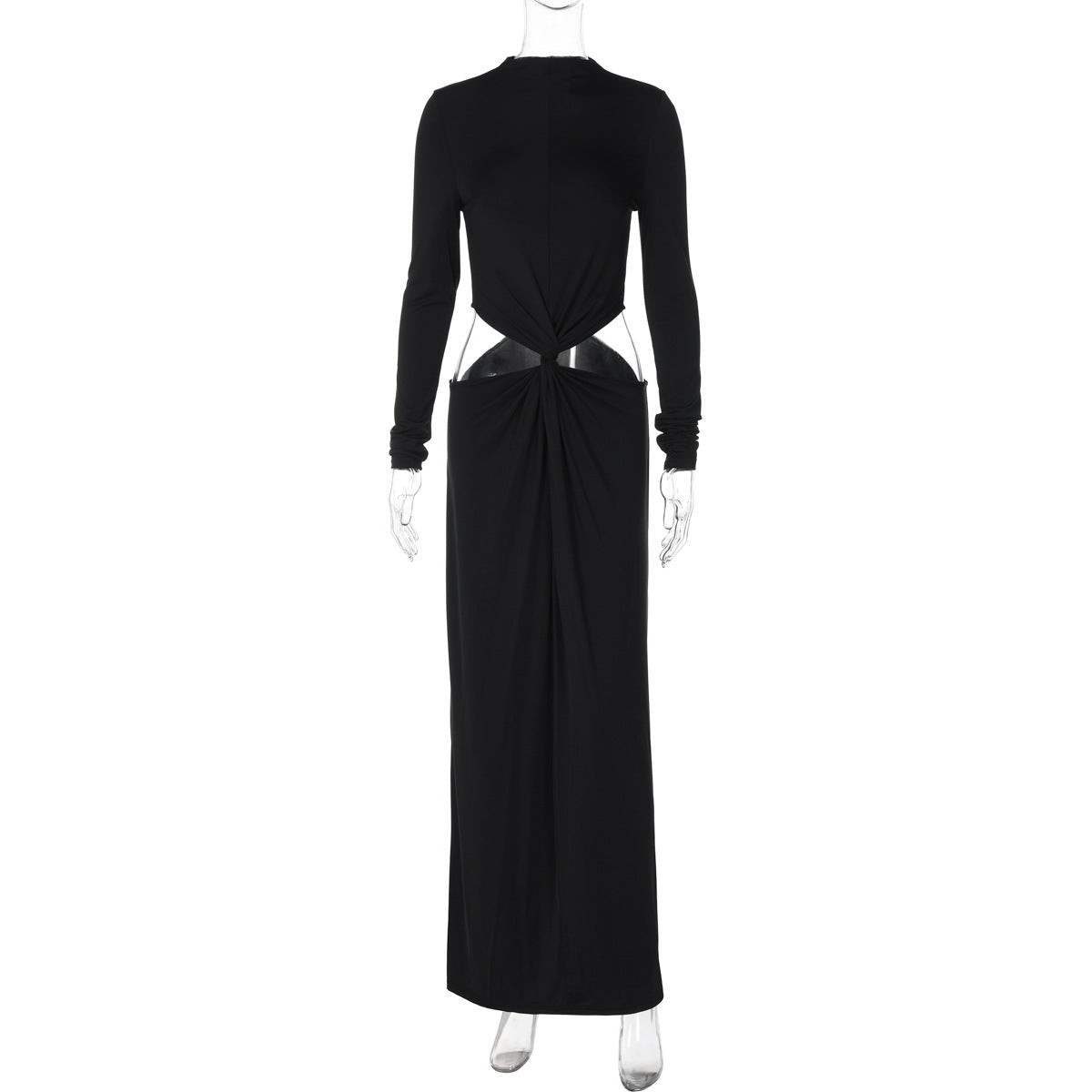Women's Fashionable Fitted Long Sleeve Midriff Stitching Twist Design Dresses