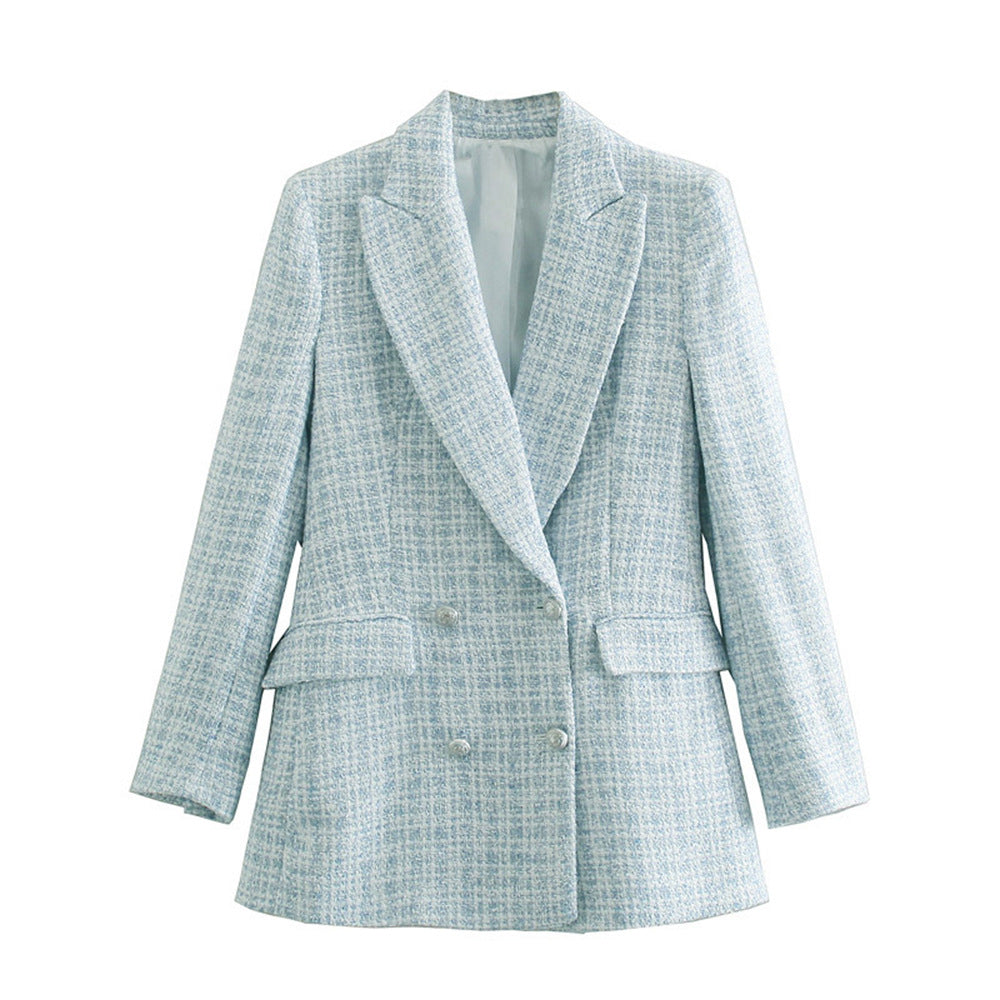 Women's Autumn Tweed Pocket Decoration Retro Long Blazers