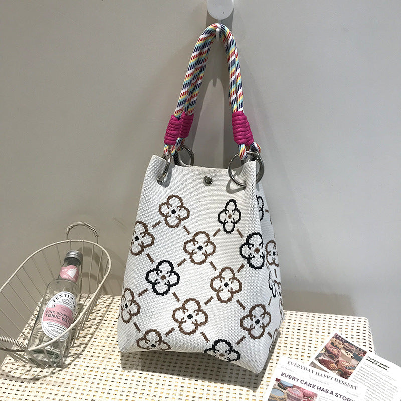 Black White Rhombus Knitted Versatile Large Handbags