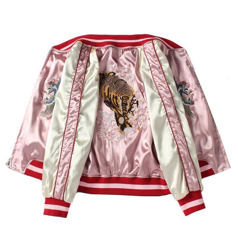 Women's Tiger Mount Fuji Embroidered Retro Style Loose Jackets